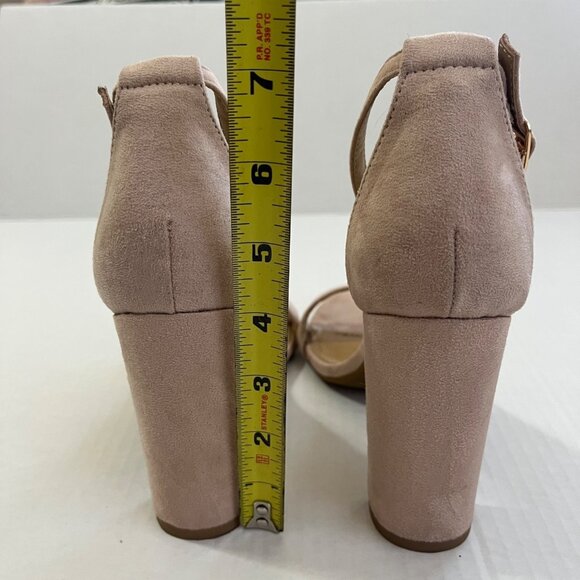 Faux Suede Ankle Strap Open Toe Heel Sandals Sz 7.5 Timeless Romantic Soft Glam - Picture 5 of 7